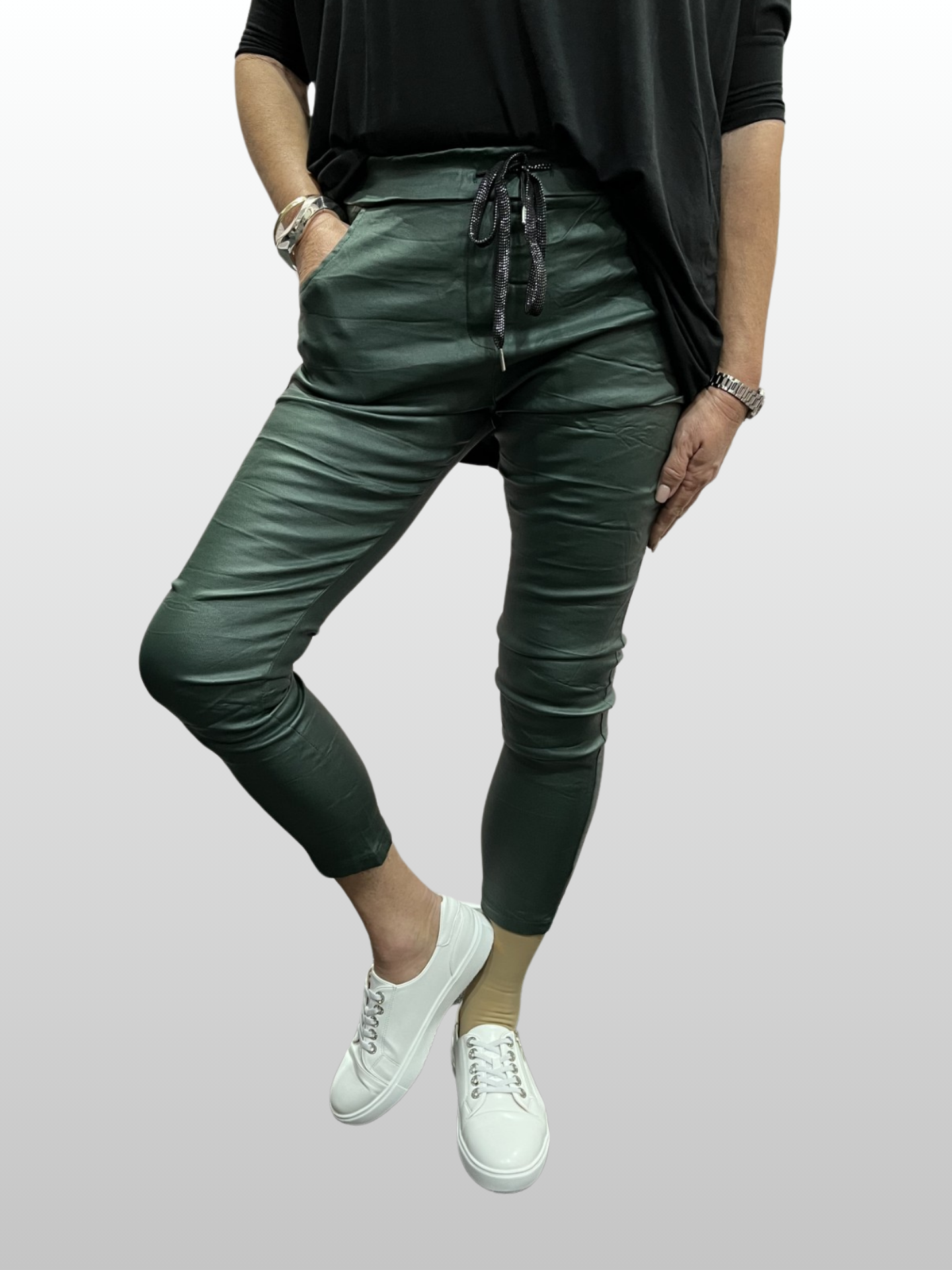 Wet Look Faux Leather Magic Pants - Green