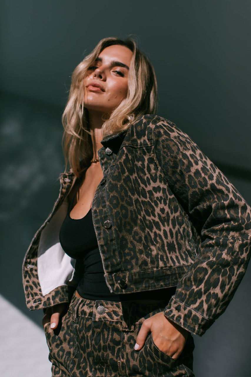 Stretch Denim Leopard Jacket