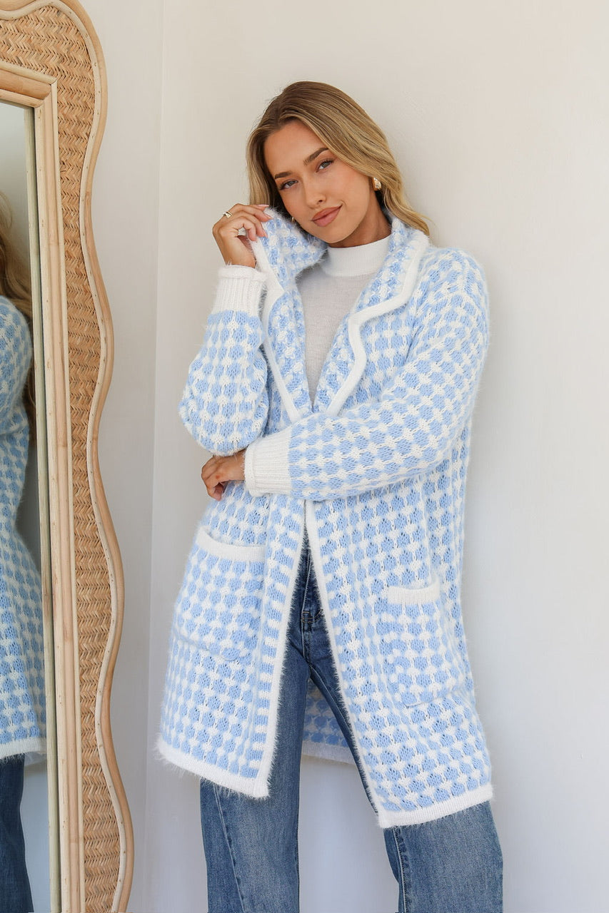Ombre Checkered Coatigan Blue/Winter White