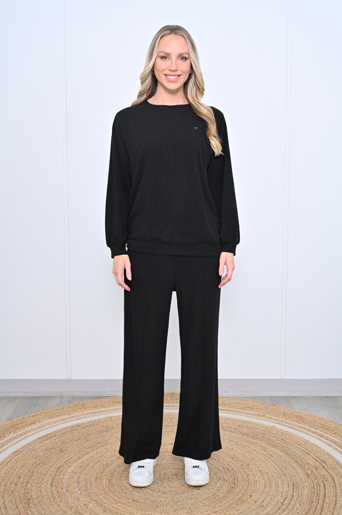 Embroidery Heart Tracksuit Set Black