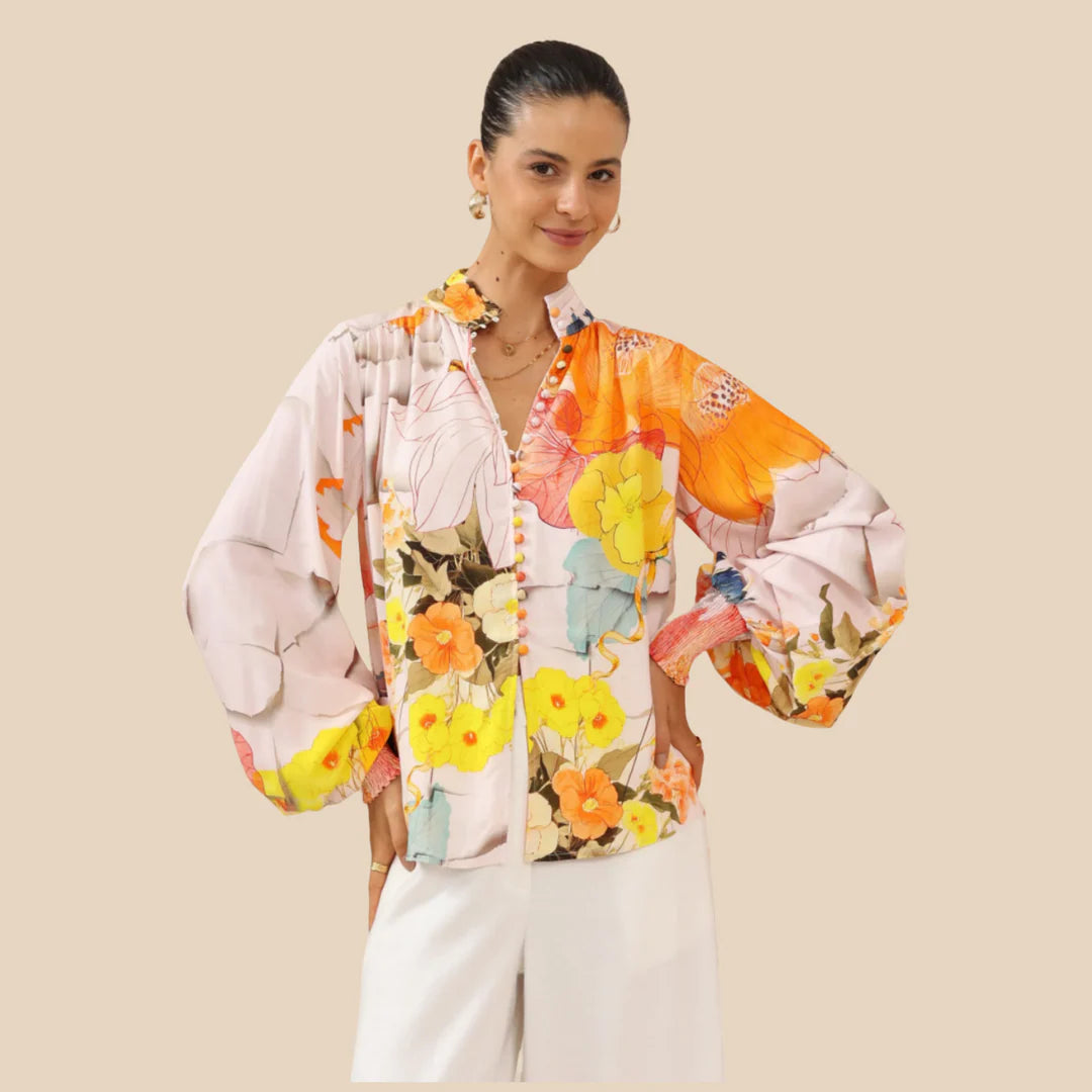Iris Maxi Hibiscus Balloon Sleeve Blouse