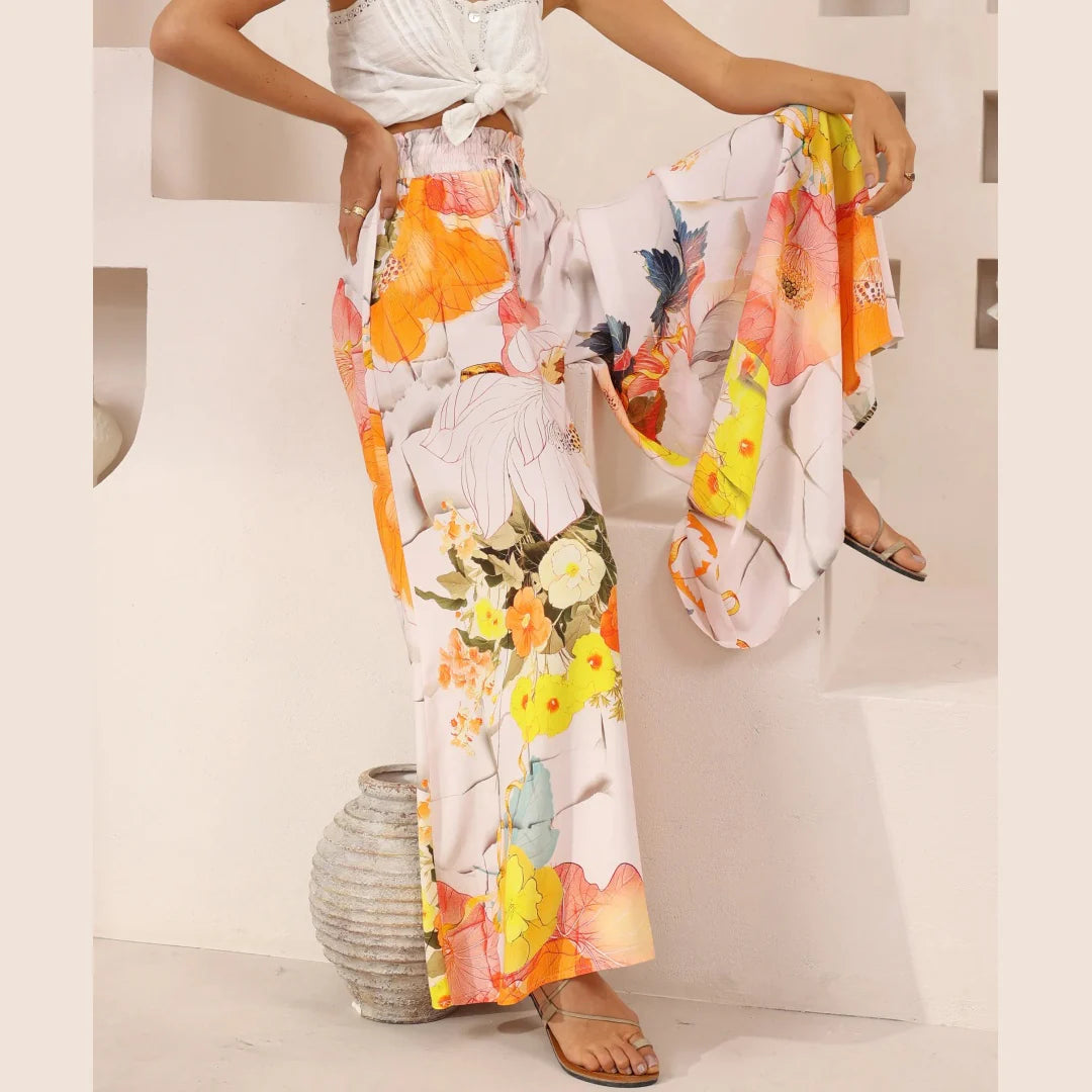 Iris Maxi Hibiscus Wide Leg Pants