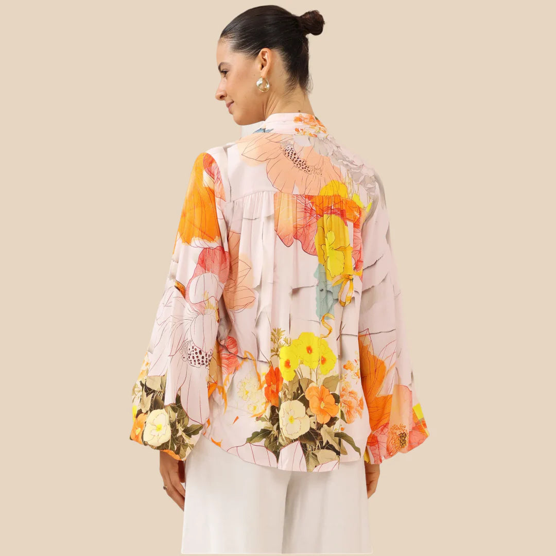 Iris Maxi Hibiscus Balloon Sleeve Blouse