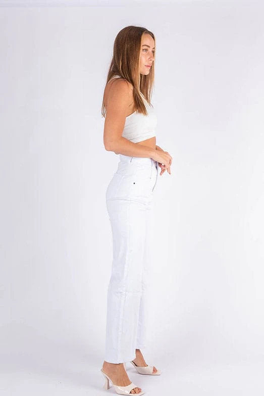 Wakee White High Waisted Wide Leg Jeans