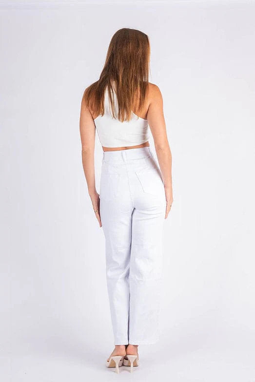 Wakee White High Waisted Wide Leg Jeans