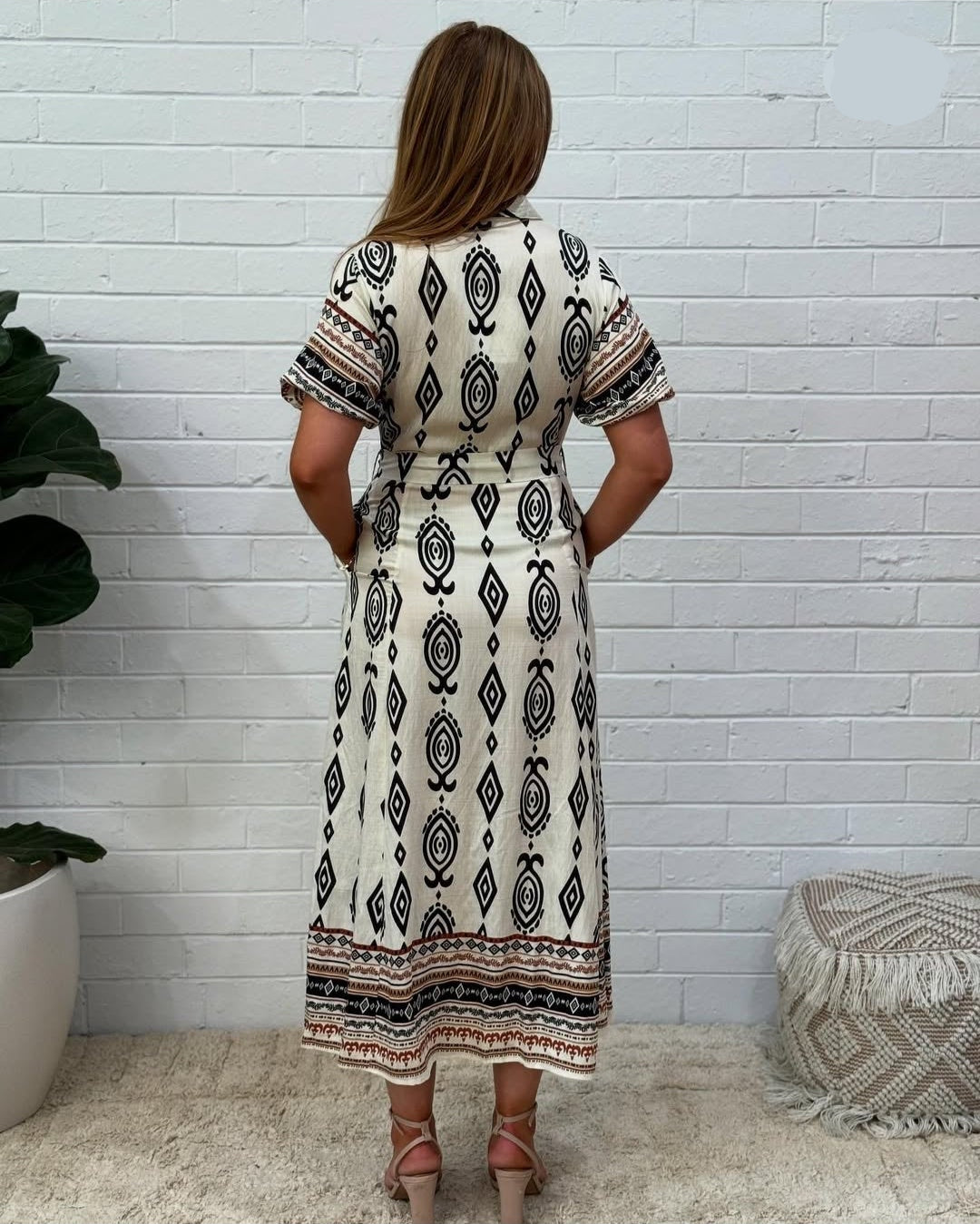 Aztec Button Up Maxi Dress Cream