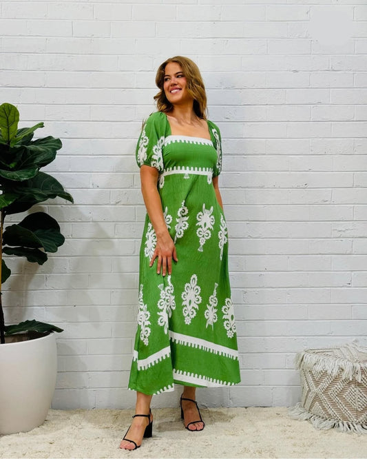 Boho Midi Dress Green