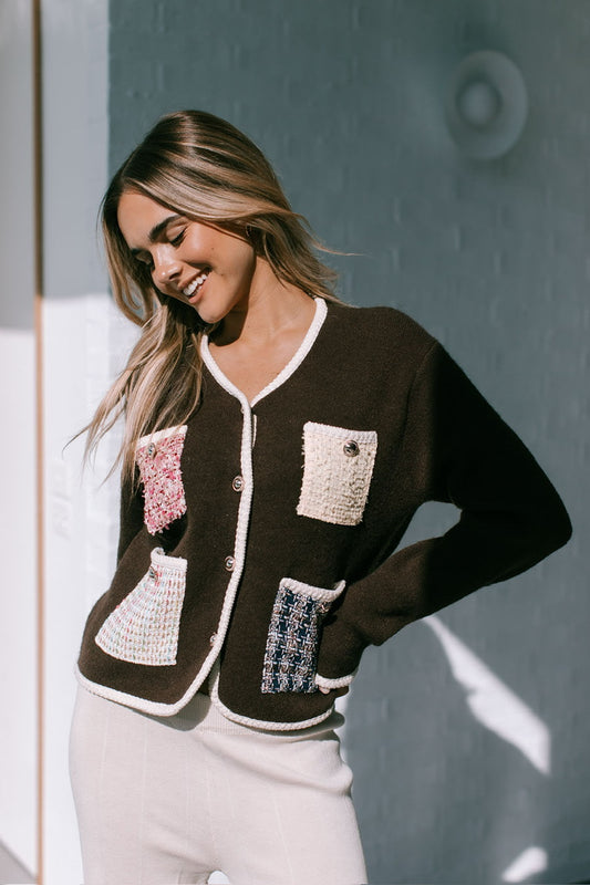 Woodbury Boucle Cardigan - Chocolate