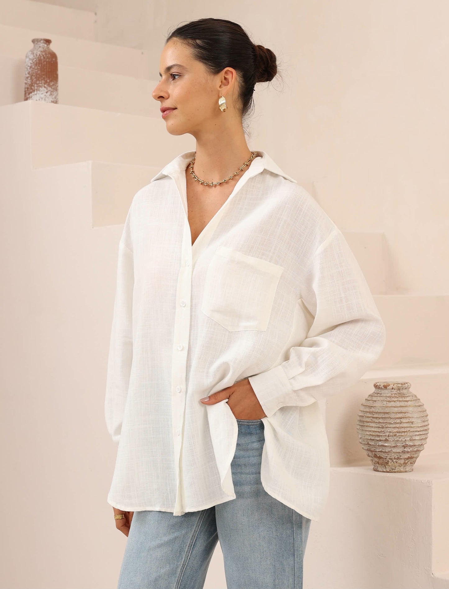 Iris Maxi Shirt & Pants Set - White
