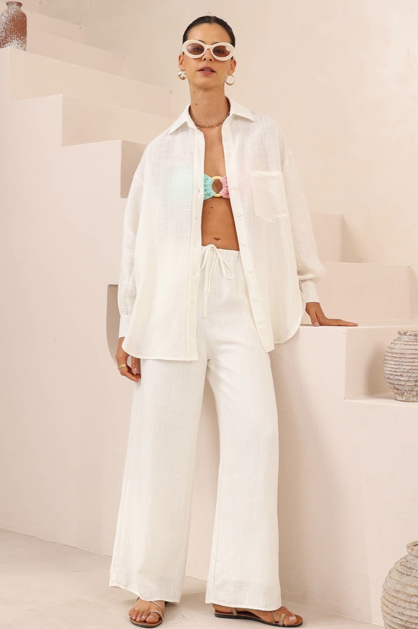 Iris Maxi Shirt & Pants Set - White