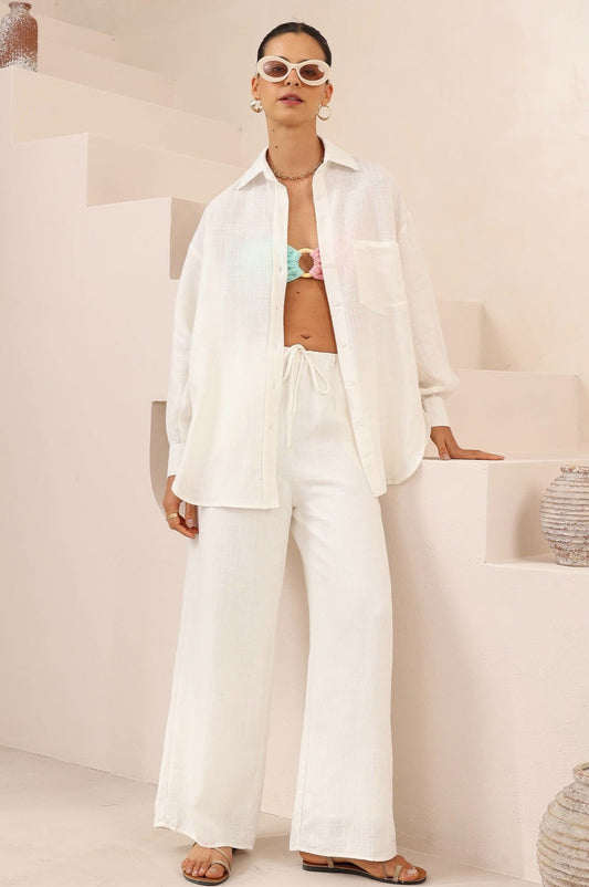 Iris Maxi Shirt & Pants Set - White