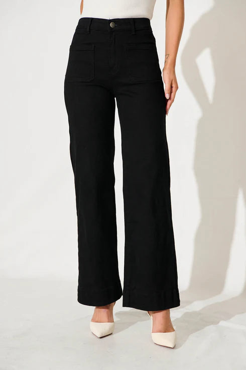 Wakee High Rise Wide Leg Denim Jean - Black