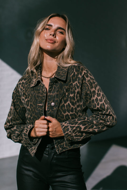 Stretch Denim Leopard Jacket