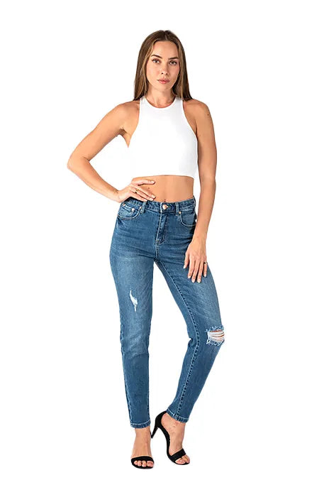 Wakee Blue High Rise Straight Jeans
