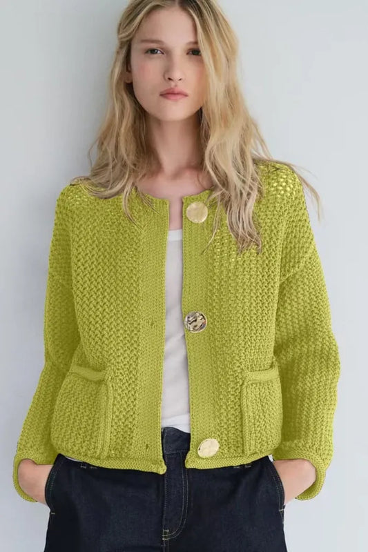 Gold Button Cardigan Green