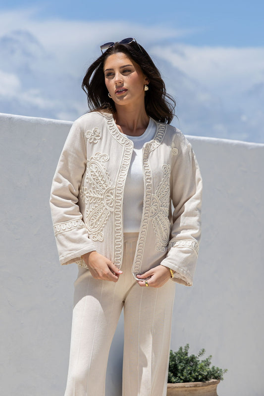 Cornelli Stitched Quilted Jacket - Latte