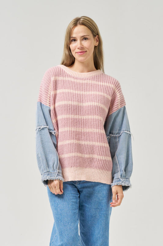 Denim Sleeve Knit - Rose