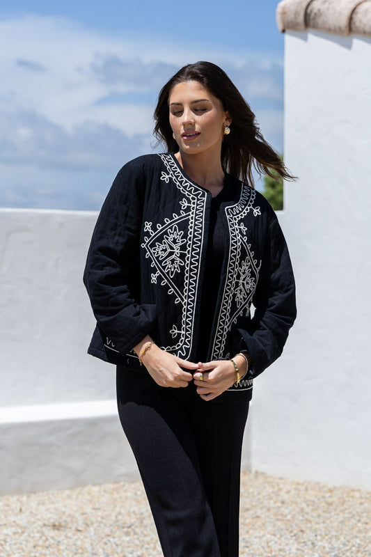 Cornelli Stitched Quilted Jacket - Black