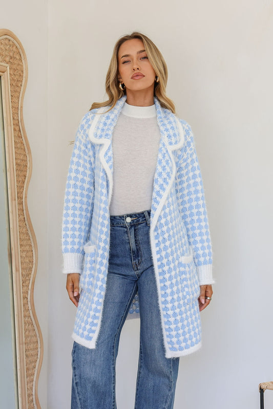 Ombre Checkered Coatigan Blue/Winter White