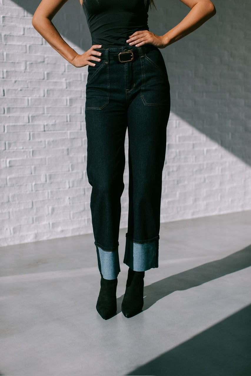 Dark Denim Cuff Jeans