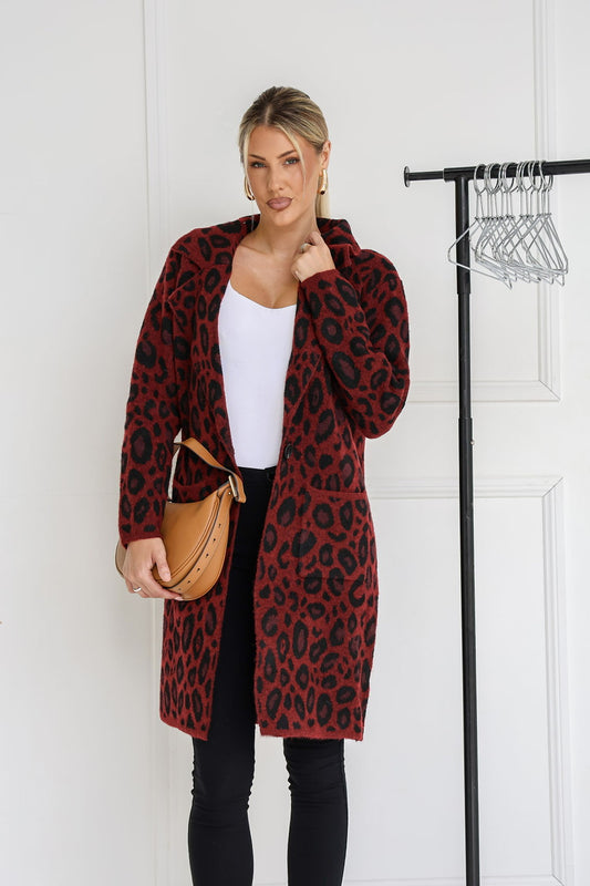 Red Leopard Longline Cardigan