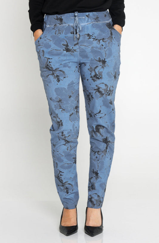 Stretch Cotton Pants - Blue Floral