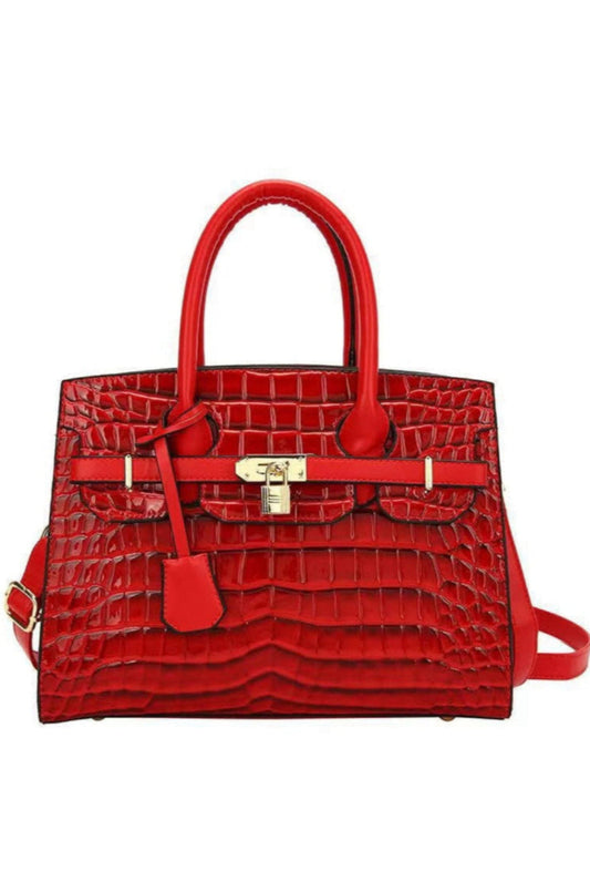 Red Croc Skin Tote Handbag
