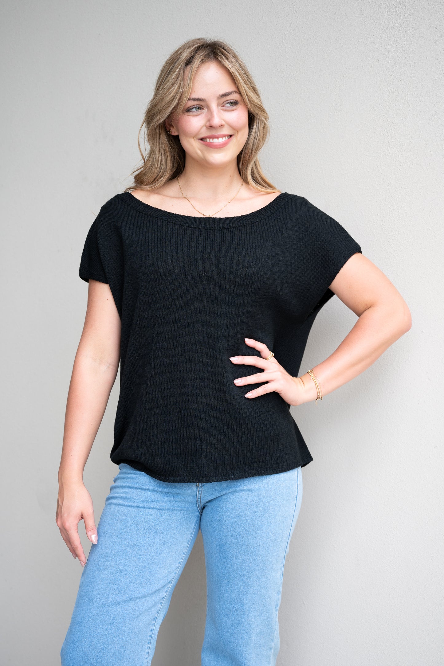 Viscose Crepe Knit Top Black