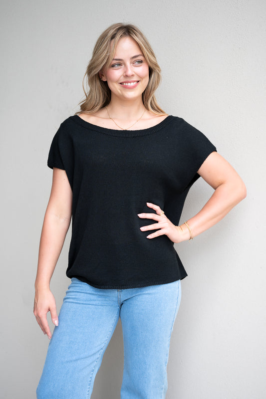 Viscose Crepe Knit Top Black