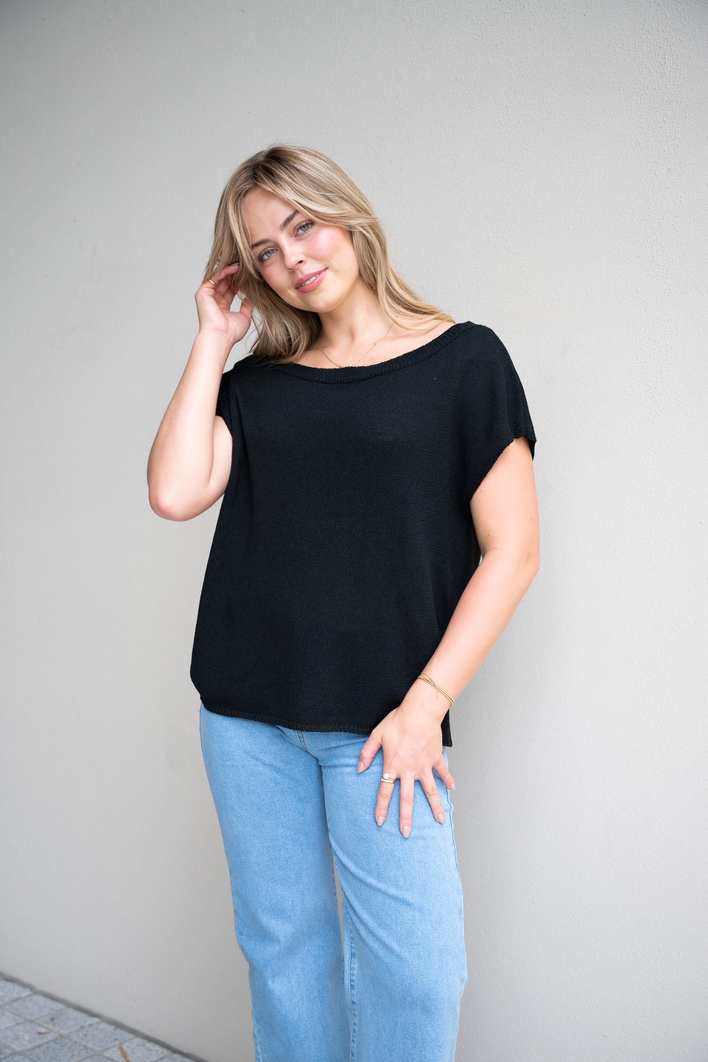 Viscose Crepe Knit Top Black