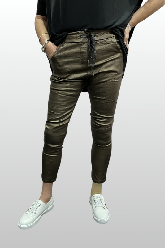 Wet Look Faux Leather Magic Pants - Bronze