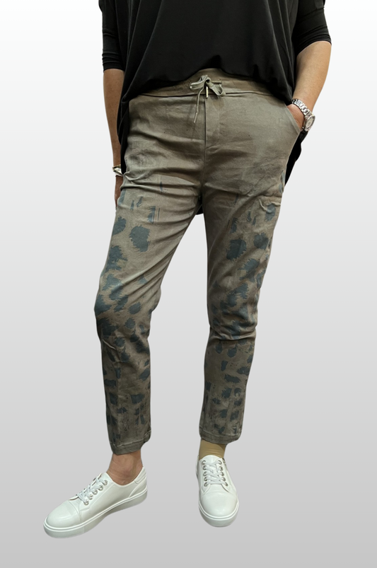 Animal Print Jogger Pants - Khaki