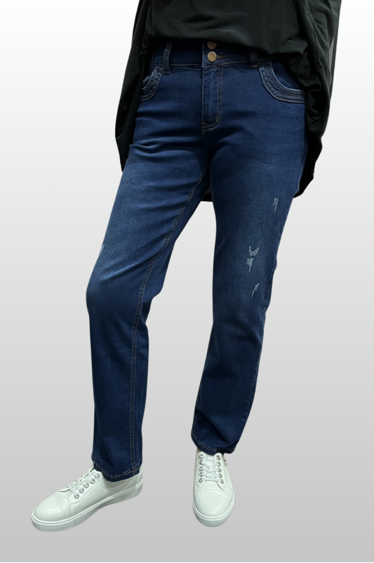 Wakee Distressed Slim Stretch Jean - Blue