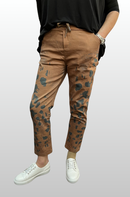 Animal Print Jogger Pants - Tan