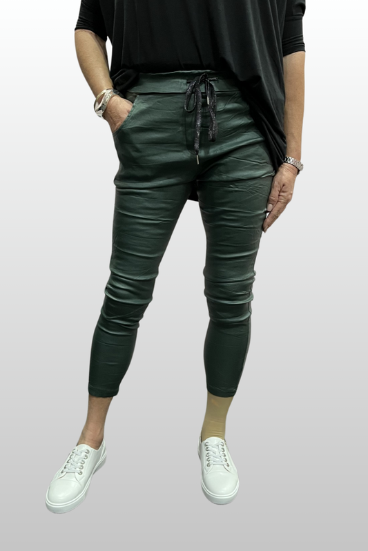Wet Look Faux Leather Magic Pants - Green