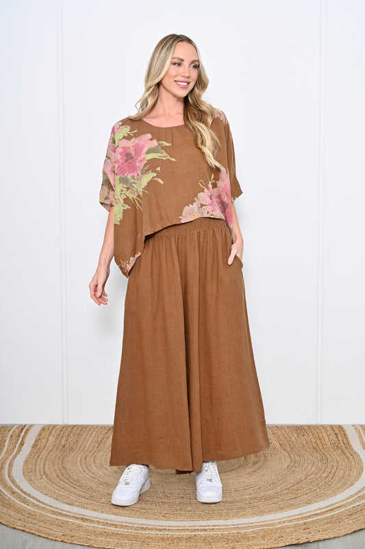 Wide Leg Linen Pant Tan
