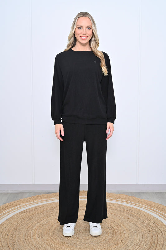Embroidery Heart Tracksuit Set Black