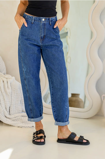 Country Denim Barrel Jeans - Blue